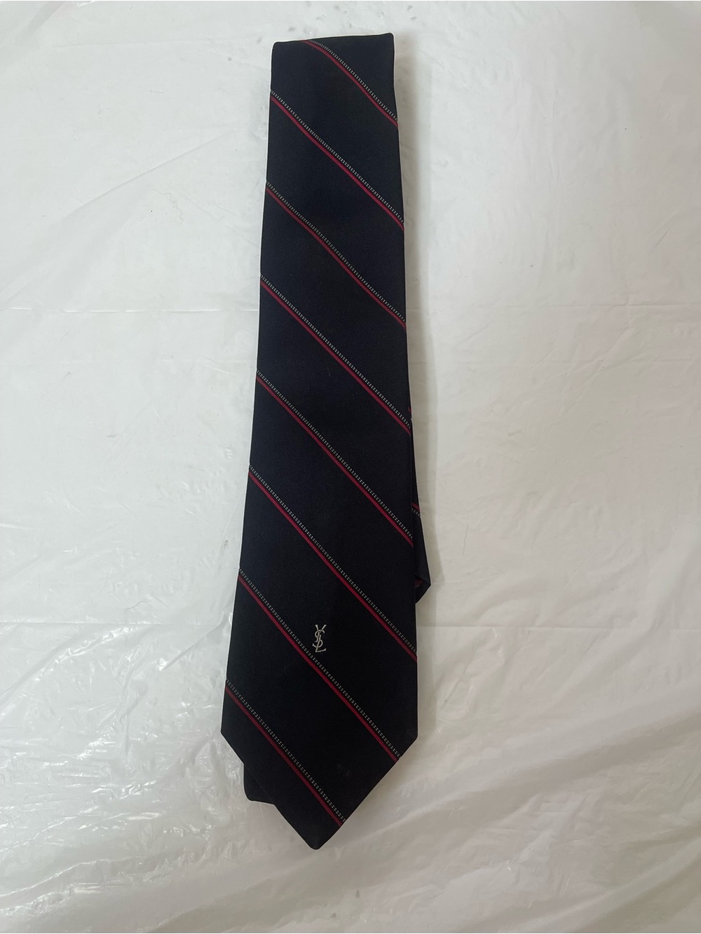Vintage Yves Saint Laurent (YSL) diagonal-striped necktie.